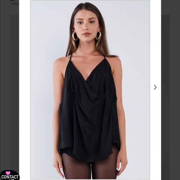 Black Satin Deep Plunge Double Wrap V-Neck Top - Picture 2 of 3